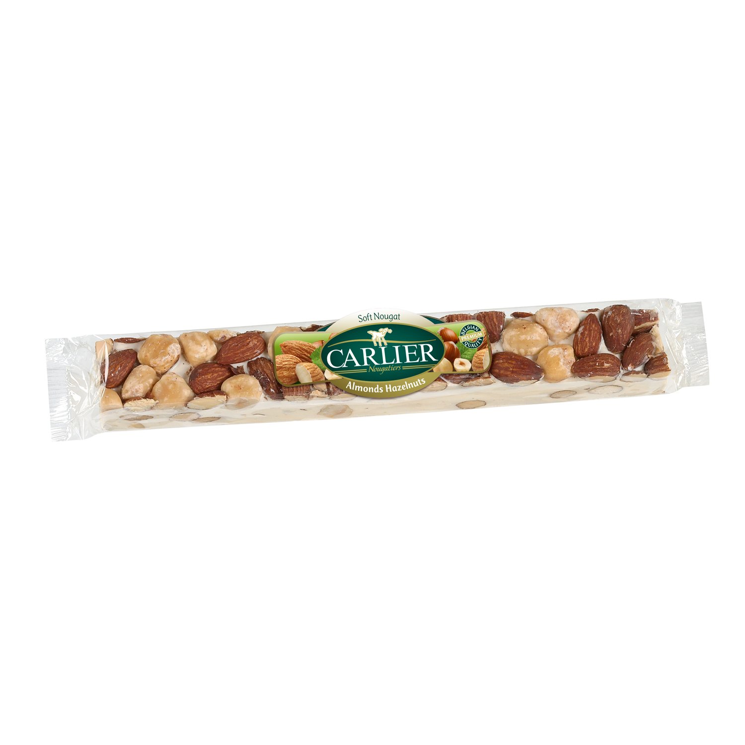 Soft almond and hazelnut wrapped nougat bar in display box 24x100g