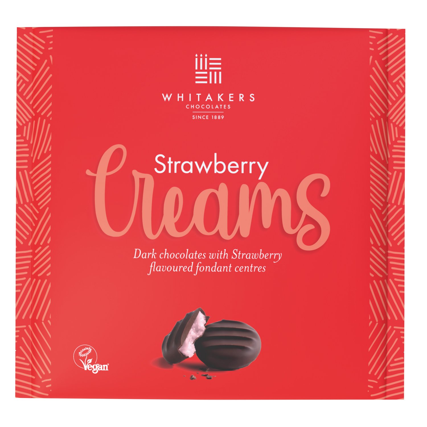 Whitakers dark chocolate strawberry creams in square pack 24x75g