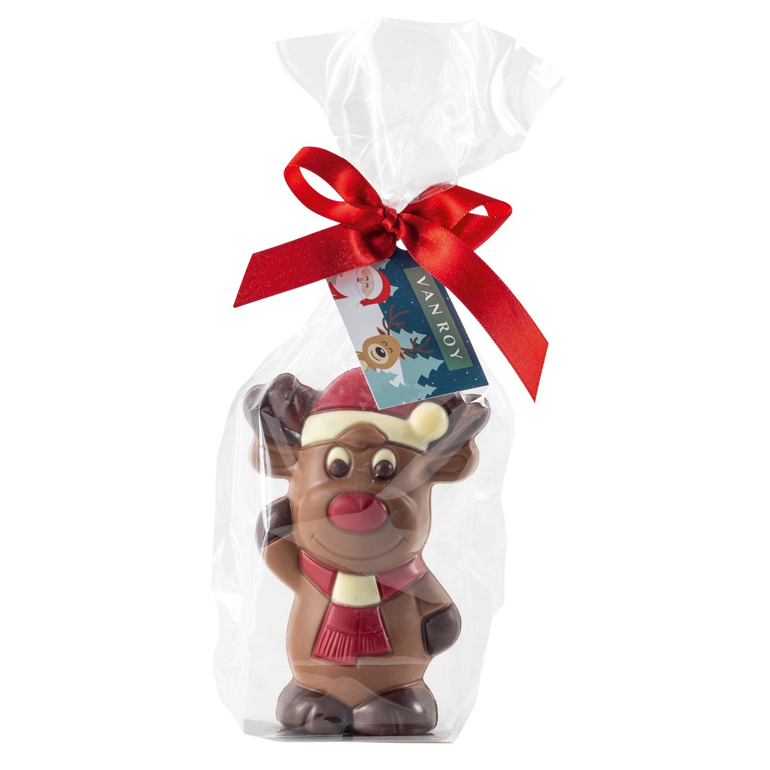 Hollow milk chocolate Christmas Elk in gift bag with ribbon and tag 12x70g