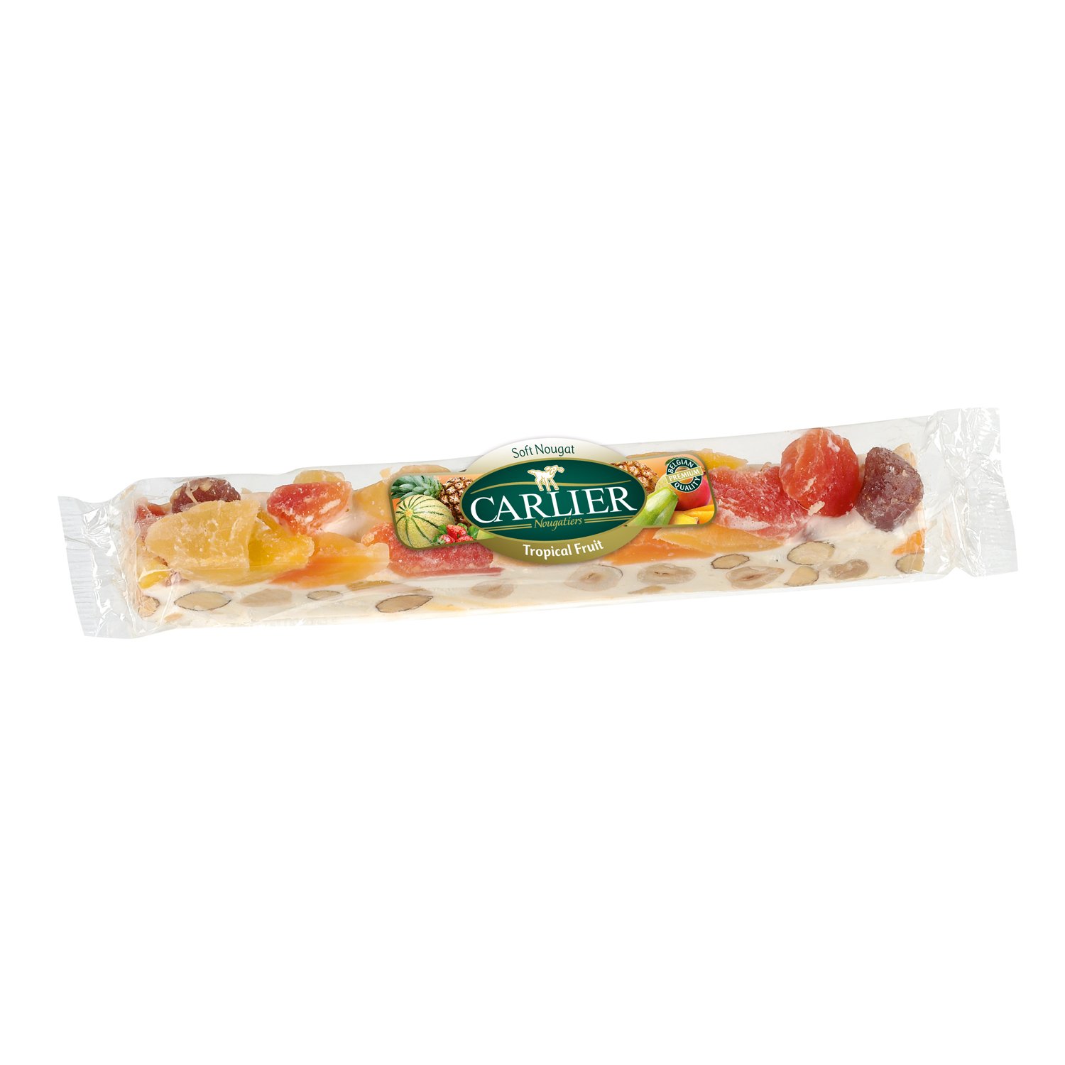 Soft almond and fruit wrapped nougat bar in display box 24x100g