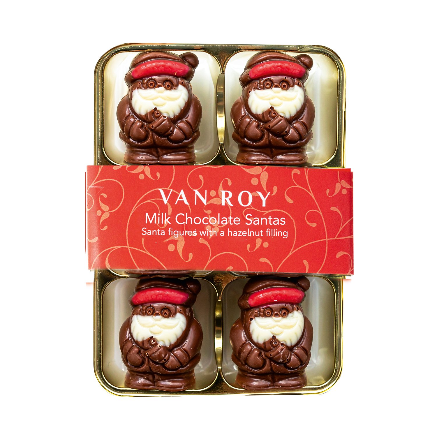 Milk chocolate Santa with hazelnut filling in clear gift 6 pack  6x75g