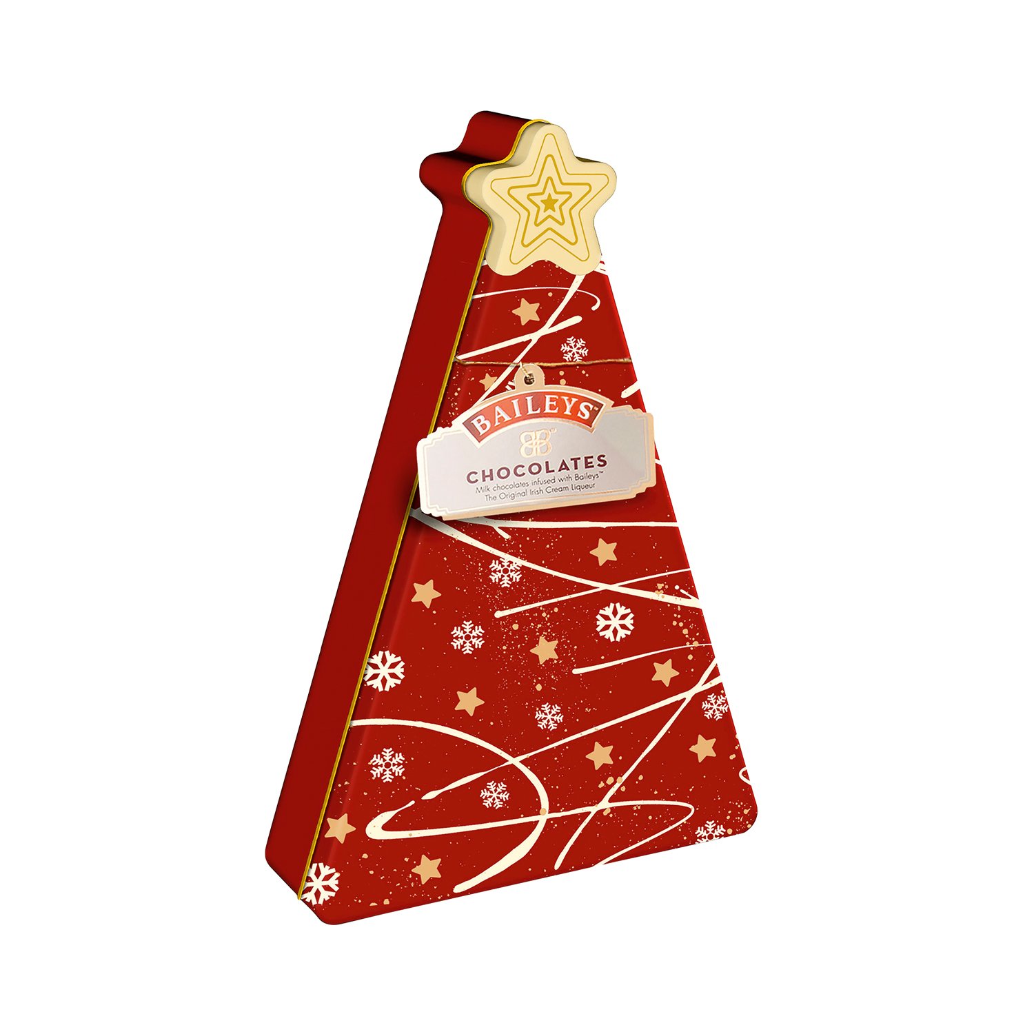 Baileys milk chocolate twist wrapped truffles in Christmas tree tin 10x228g