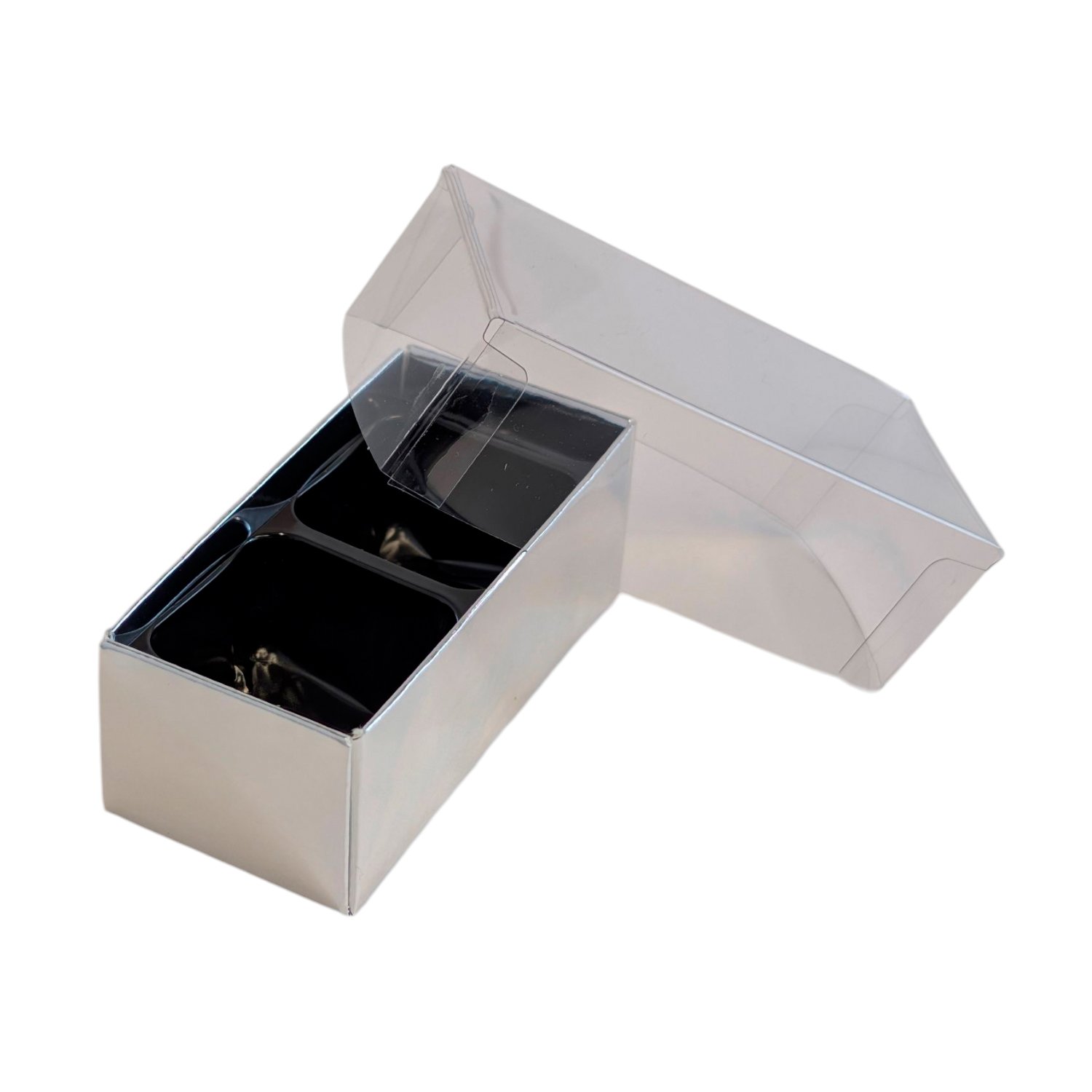 THS Packing - 2 choc silver base, black vac tray and clear lid x 25pcs