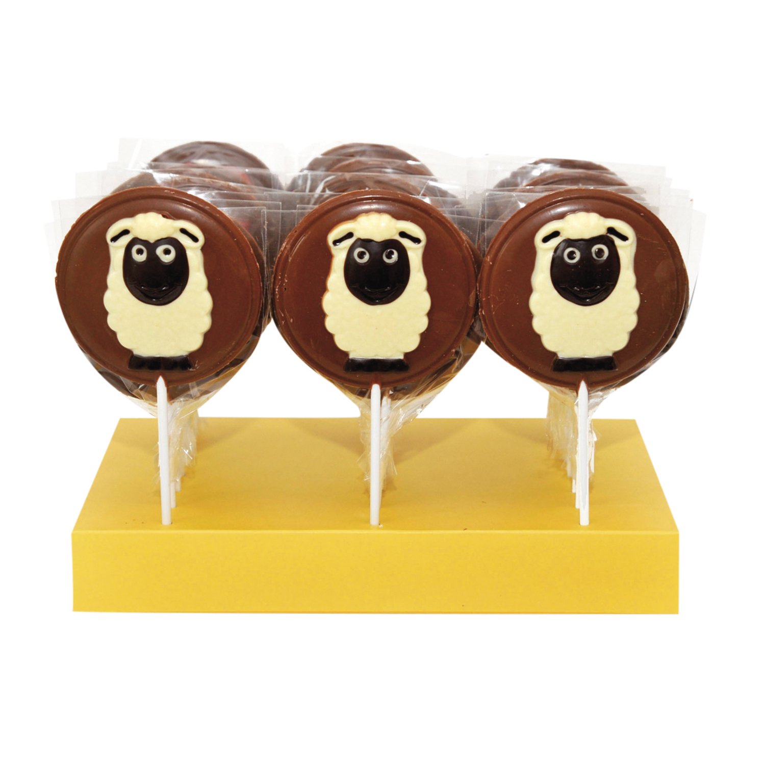 Easter sheep hand decorated milk choc lollies in display - 24x55g