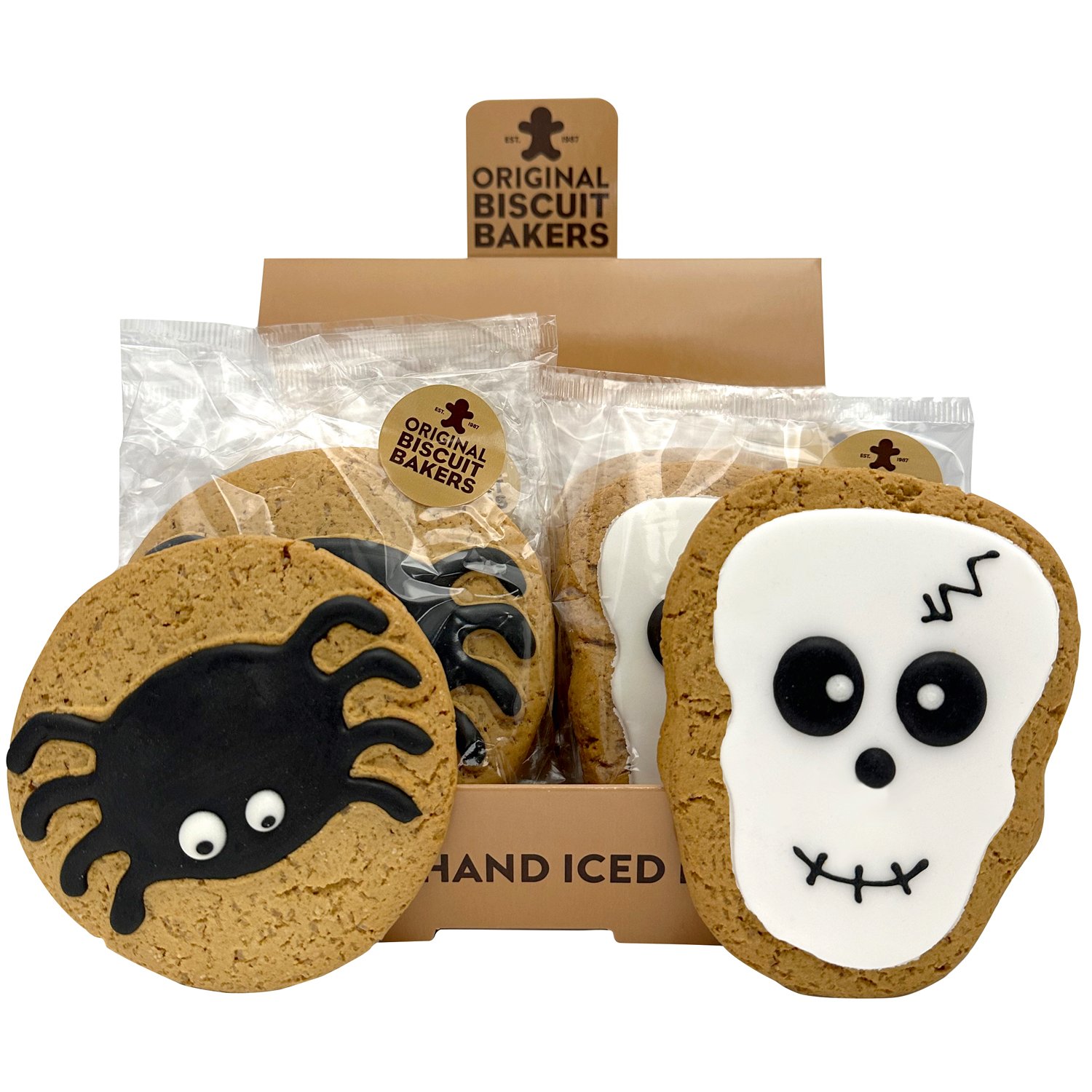 Spider and Skull iced gingerbread biscuits in display - VAT FREE x 16pcs