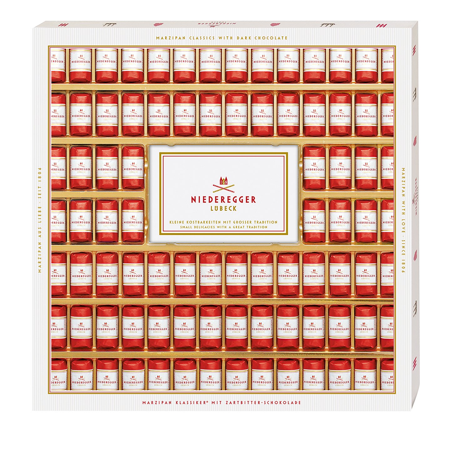 Giant gift box of dark chocolate marzipan mini loaves 38 x 38.5 x 3.5 cm 1x1.075kg