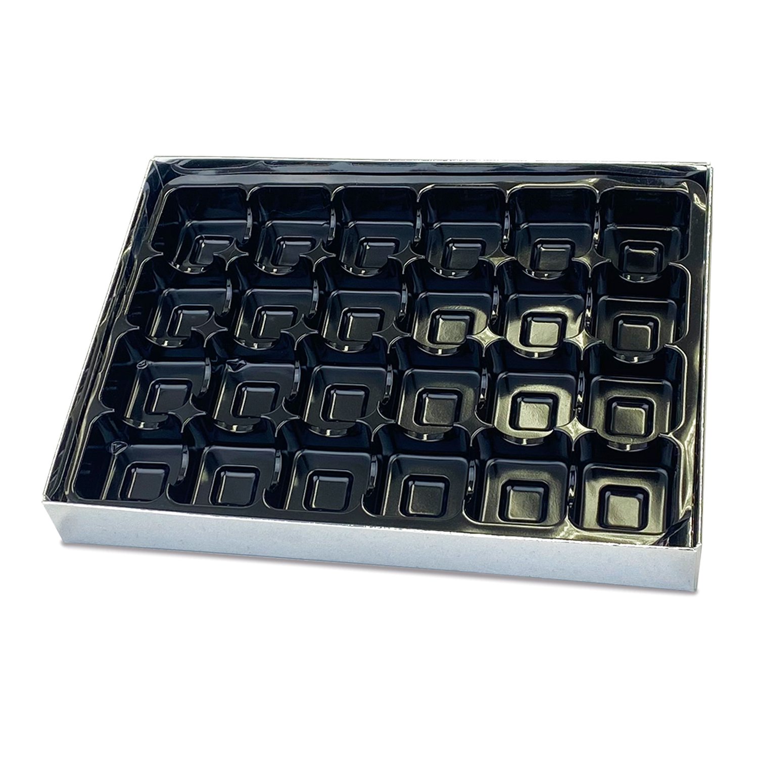 THS Packing - 24 choc silver base, black vac tray and clear lid x 25pcs