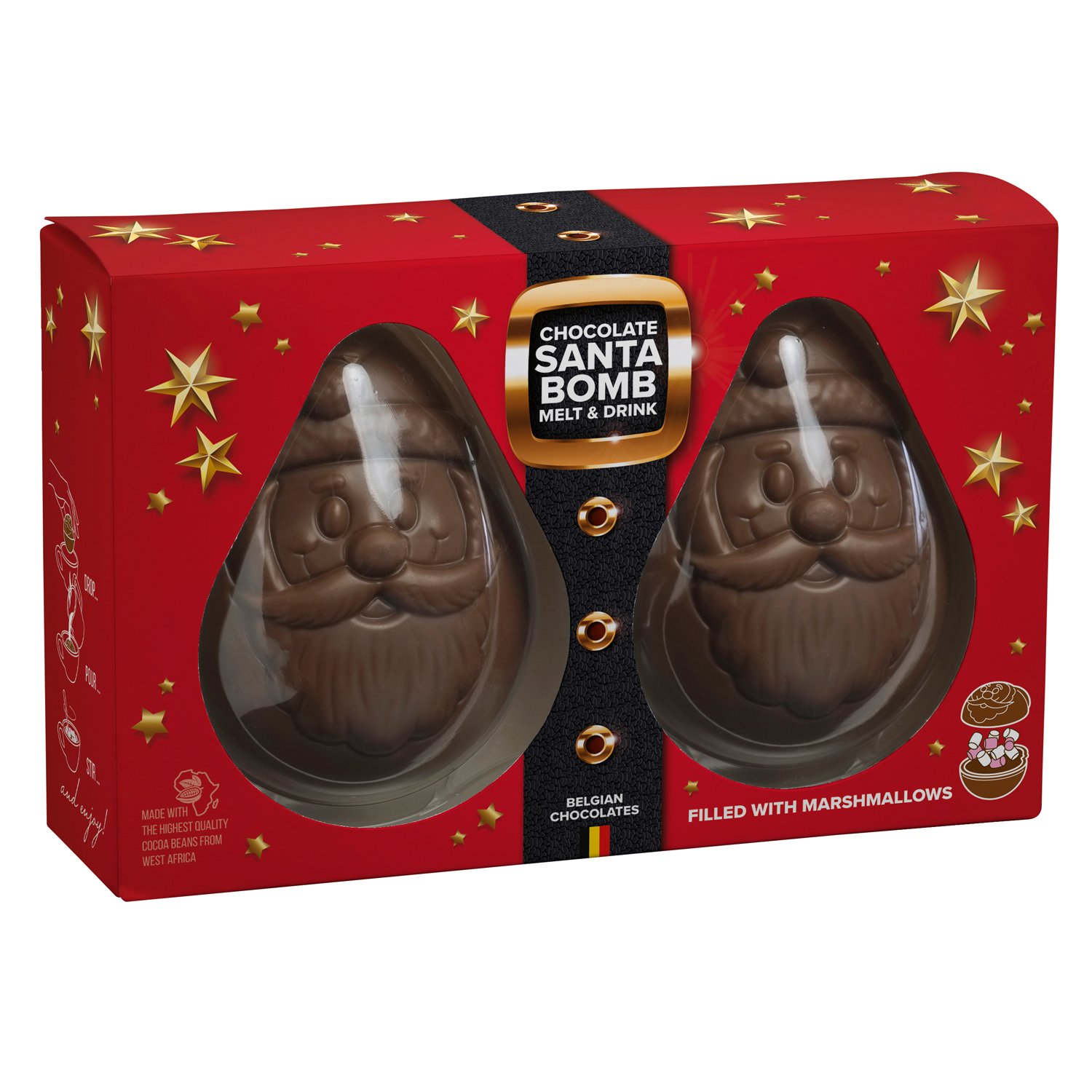 Duo Santa milk choc bomb with mini mallows in gift box - VAT FREE 13x100g