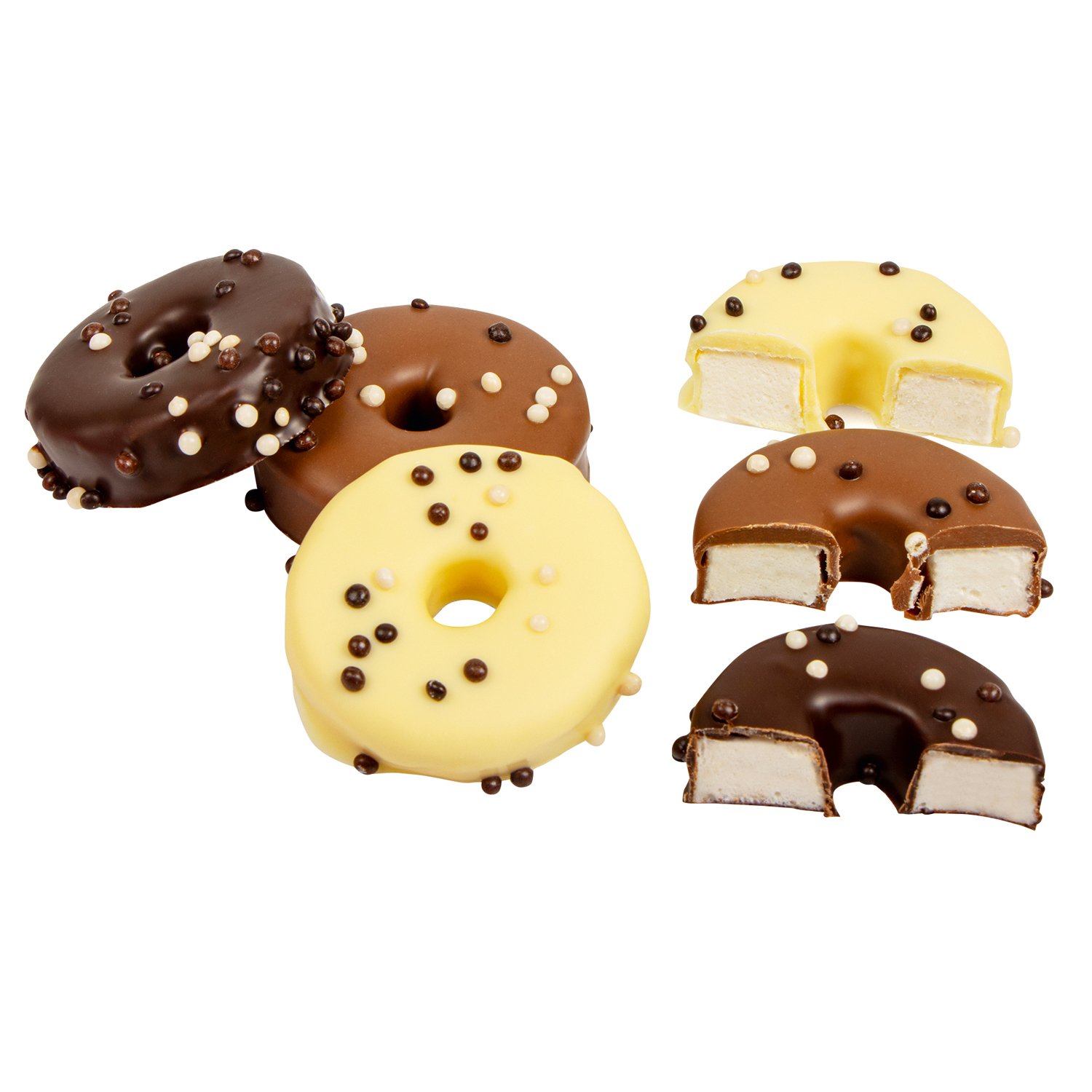 Mallows - Mallow Donuts - vanilla mallows in milk, dark and white chocolate 27g x 1.5kg