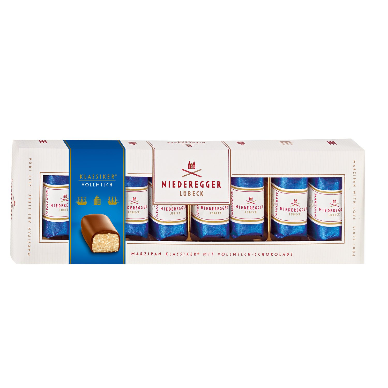 Milk chocolate covered marzipan mini loaves in gift box 10x100g